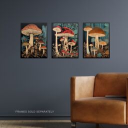 Artery8 Wall Art Print Set of 3 Cep Mushrooms Fungi Paintings Forest Floor Earthy Calming Tones Botanical Aesthetic Living Room Poster s Pack - thumbnail 2
