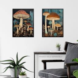 Artery8 Wall Art Print Set of 3 Cep Mushrooms Fungi Paintings Forest Floor Earthy Calming Tones Botanical Aesthetic Living Room Poster s Pack - thumbnail 6
