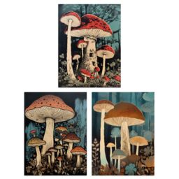 Artery8 Wall Art Print Set of 3 Cep Mushrooms Fungi Paintings Forest Floor Earthy Calming Tones Botanical Aesthetic Living Room Poster s Pack - thumbnail 1
