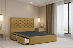 "Nexus Mattresses Ltd Tuscany Plush Divan Bed Base 4 Drawers - 54"" Headboard in Mustard - Size: Double"