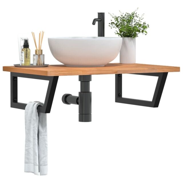 Berkfield Home Basin Shelf Wall Mounted Steel & Solid Wood Beech in Brown - image 1