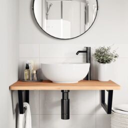 Berkfield Home Basin Shelf Wall Mounted Steel & Solid Wood Beech in Brown - thumbnail 3
