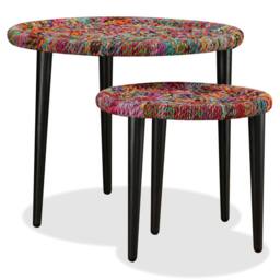 Berkfield Home Beautiful Coffee Table Set 2 Pieces Chindi Weave Details Multicolour - thumbnail 4