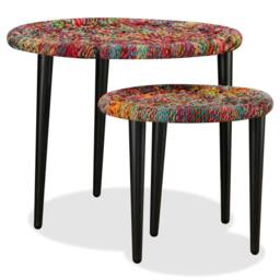Berkfield Home Beautiful Coffee Table Set 2 Pieces Chindi Weave Details Multicolour