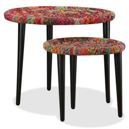 Berkfield Home Beautiful Coffee Table Set 2 Pieces Chindi Weave Details Multicolour - thumbnail 5