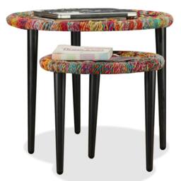 Berkfield Home Beautiful Coffee Table Set 2 Pieces Chindi Weave Details Multicolour - thumbnail 7
