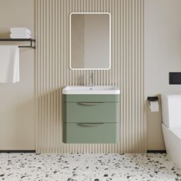 Balterley Contemporary Wall Hung 2 Drawer Bathroom Vanity Unit, Green, 600mm in Green - thumbnail 2