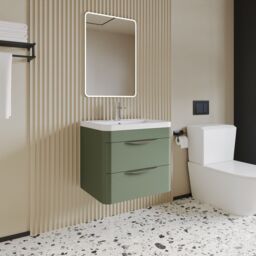 Balterley Contemporary Wall Hung 2 Drawer Bathroom Vanity Unit, Green, 600mm in Green - thumbnail 4