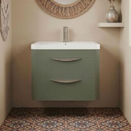 Balterley Contemporary Wall Hung 2 Drawer Bathroom Vanity Unit, Green, 600mm in Green - thumbnail 8