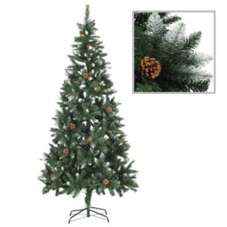 Berkfield Home Artificial Christmas Tree with Pine Cones & White Glitter 210 cm in Green - thumbnail 1