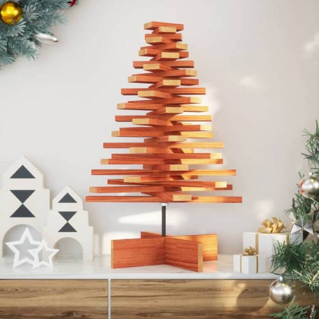 Berkfield Home Wooden Christmas Tree for Decoration Wax Brown 80 cm Solid Wood Pine - image 1