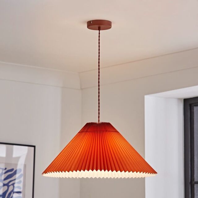 ValueLights Akira Pleated Single Drop Ceiling Pendant Light with LED Bulb in Burnt Orange - image 1