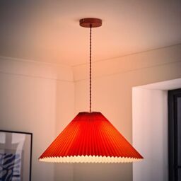 ValueLights Akira Pleated Single Drop Ceiling Pendant Light with LED Bulb in Burnt Orange - thumbnail 2