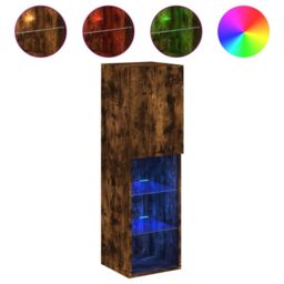 Berkfield Home TV Cabinets with LED Lights 2 pcs Smoked Oak 30.5x30x102 cm in Brown - thumbnail 6