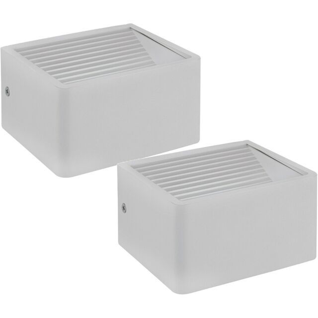 Loops 2 PACK IP44 Outdoor Wall Light White Aluminium 6W Built in LED Porch Lamp - image 1