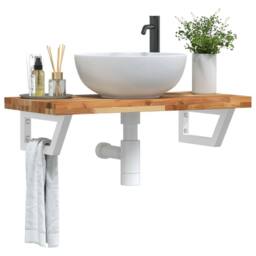 Berkfield Home Basin Shelf Wall Mounted Steel & Solid Wood Acacia in Brown - thumbnail 2