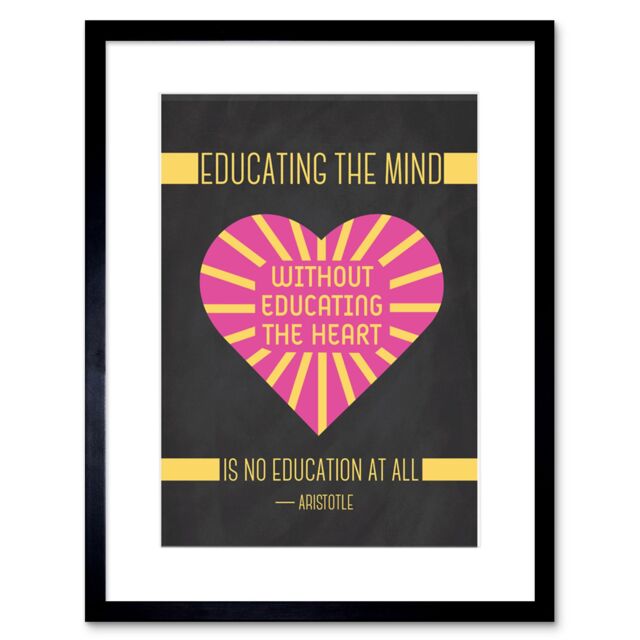 "Artery8 Wall Art Print Education Teacher Mind Heart Aristotle Pink Framed in Black - Size: W7"" x H9""" - image 1