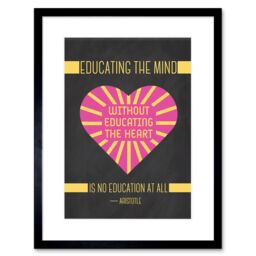 "Artery8 Wall Art Print Education Teacher Mind Heart Aristotle Pink Framed in Black - Size: W7"" x H9""" - thumbnail 1