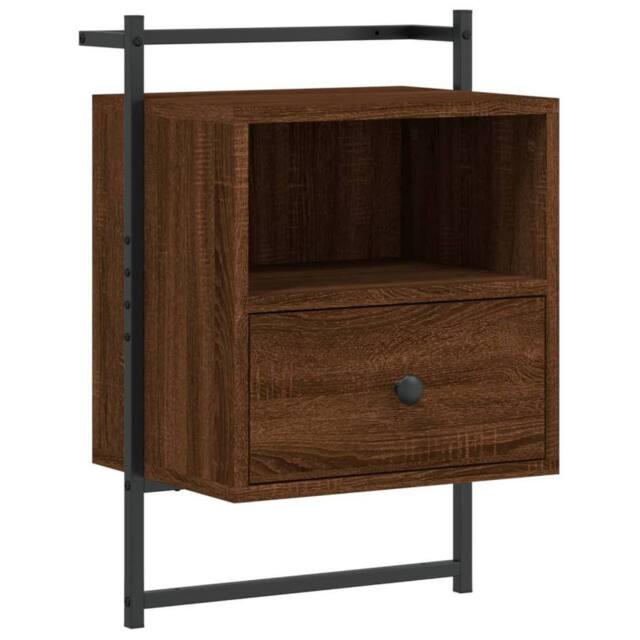 Berkfield Home Bedside Cabinet Wall-mounted Brown Oak 40x30x61 cm Engineered Wood - Size: 40 x 30 x 61 cm - image 1