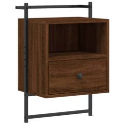 Berkfield Home Bedside Cabinet Wall-mounted Brown Oak 40x30x61 cm Engineered Wood - Size: 40 x 30 x 61 cm - thumbnail 1