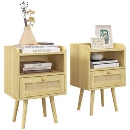 Wyld Haus Fira Set of 2 Wood Effect Bedside Tables with Rattan Weave in Natural - thumbnail 2