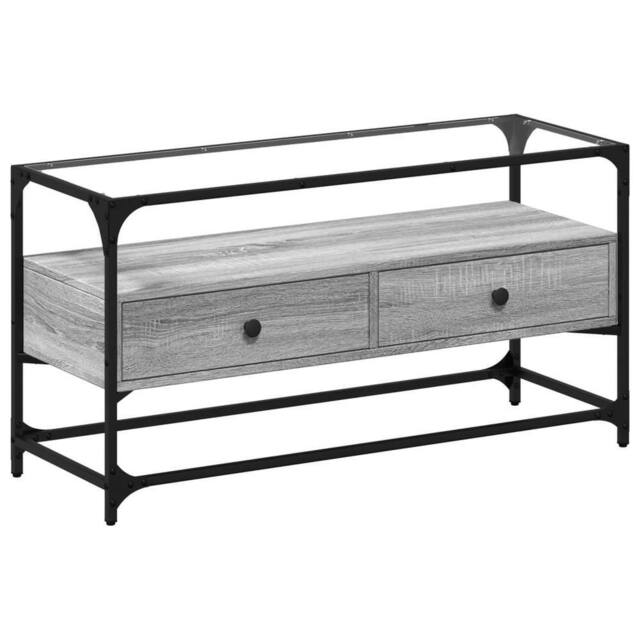 Berkfield Home TV Cabinet with Glass Top Grey Sonoma 98x35x51 cm Engineered Wood - Size: 98 x 35 x 51 cm - image 1