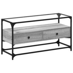 Berkfield Home TV Cabinet with Glass Top Grey Sonoma 98x35x51 cm Engineered Wood - Size: 98 x 35 x 51 cm