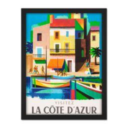 "Artery8 Wall Art Print Nathan Visit Cote D'azur Railway Travel Advert Large Framed Wall Décor Art in Light Oak - Size: W18"" x H24""" - thumbnail 1
