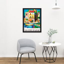 "Artery8 Wall Art Print Nathan Visit Cote D'azur Railway Travel Advert Large Framed Wall Décor Art in Light Oak - Size: W18"" x H24""" - thumbnail 2