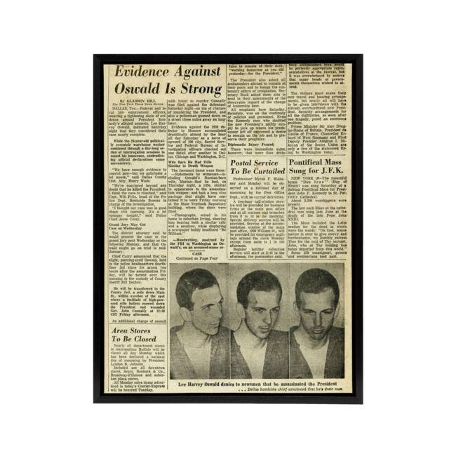 "Artery8 Assassination Kennedy JFK Harvey Oswald Framed Canvas Wall Art Print in Beige - Size: W12"" x H16""" - image 1