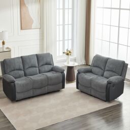 FURNITURE ONE Electric Reclining Sofa Set, Corduroy Fabric Sofa Suite - 2+3 Sofa Set in Grey - Size: 1 Pack - thumbnail 4