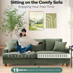Dprodo Deep 3 Seat Sofa, 220cm Mid Century Modern Couches in Green - thumbnail 2