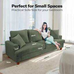 Dprodo Deep 3 Seat Sofa, 220cm Mid Century Modern Couches in Green - thumbnail 6