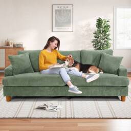 Dprodo Deep 3 Seat Sofa, 220cm Mid Century Modern Couches in Green - thumbnail 7