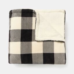 OHS Gingham Flannel Fleece Soft Reversible Throw Blanket in Natural White - Size: 130 cm x160 cm - thumbnail 5