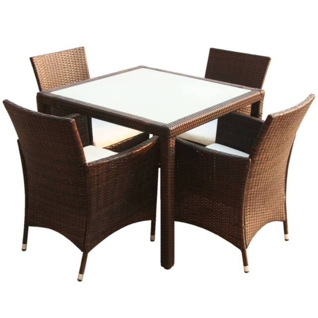 Berkfield Home 5 Piece Outdoor Dining Set with Cushions Poly Rattan Brown - image 1