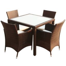 Berkfield Home 5 Piece Outdoor Dining Set with Cushions Poly Rattan Brown