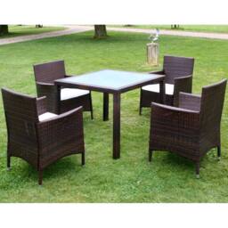 Berkfield Home 5 Piece Outdoor Dining Set with Cushions Poly Rattan Brown - thumbnail 2