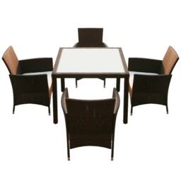 Berkfield Home 5 Piece Outdoor Dining Set with Cushions Poly Rattan Brown - thumbnail 3