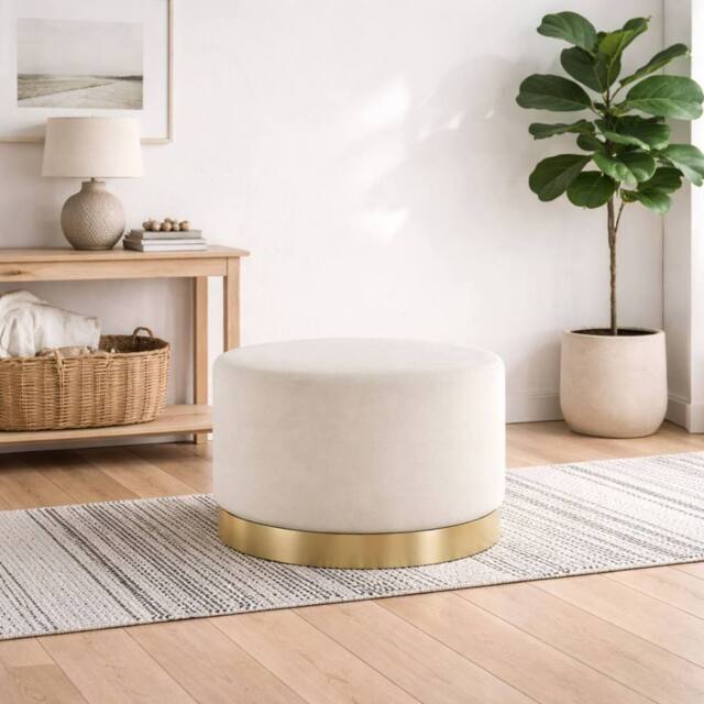Wyld Haus Kalua Large Cream Velvet Stool Brushed Gold Base - image 1