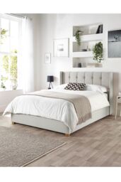 Catherine Lansfield Utopia Ottoman Storage Wing Bed in Plush Velvet Fabric, Custom Made in Light Grey - Size: King - thumbnail 4