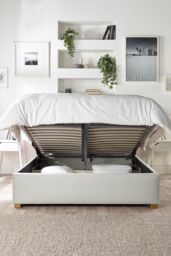 Catherine Lansfield Utopia Ottoman Storage Wing Bed in Plush Velvet Fabric, Custom Made in Light Grey - Size: King - thumbnail 2