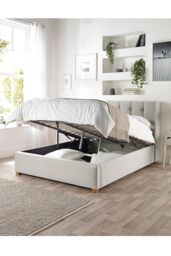 Catherine Lansfield Utopia Ottoman Storage Wing Bed in Plush Velvet Fabric, Custom Made in Light Grey - Size: King - thumbnail 3