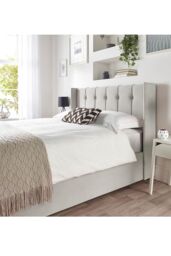 Catherine Lansfield Utopia Ottoman Storage Wing Bed in Plush Velvet Fabric, Custom Made in Light Grey - Size: King - thumbnail 5