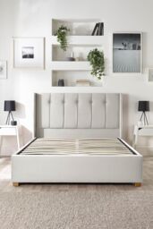 Catherine Lansfield Utopia Ottoman Storage Wing Bed in Plush Velvet Fabric, Custom Made in Light Grey - Size: King - thumbnail 6