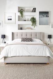 Catherine Lansfield Utopia Ottoman Storage Wing Bed in Plush Velvet Fabric, Custom Made in Light Grey - Size: King - thumbnail 1