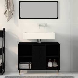 Berkfield Home Vanity Unit Black Oak Engineered Wood Medium Black Oak Vanity - thumbnail 4
