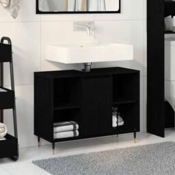 Berkfield Home Vanity Unit Black Oak Engineered Wood Medium Black Oak Vanity - thumbnail 2