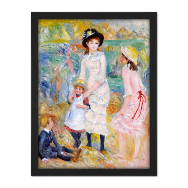 "Artery8 Wall Art Print Renoir Children On The Seashore Guernsey Large Framed Wall Décor Art in Black - Size: W18"" x H24""" - image 1