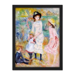 "Artery8 Wall Art Print Renoir Children On The Seashore Guernsey Large Framed Wall Décor Art in Black - Size: W18"" x H24""" - thumbnail 1